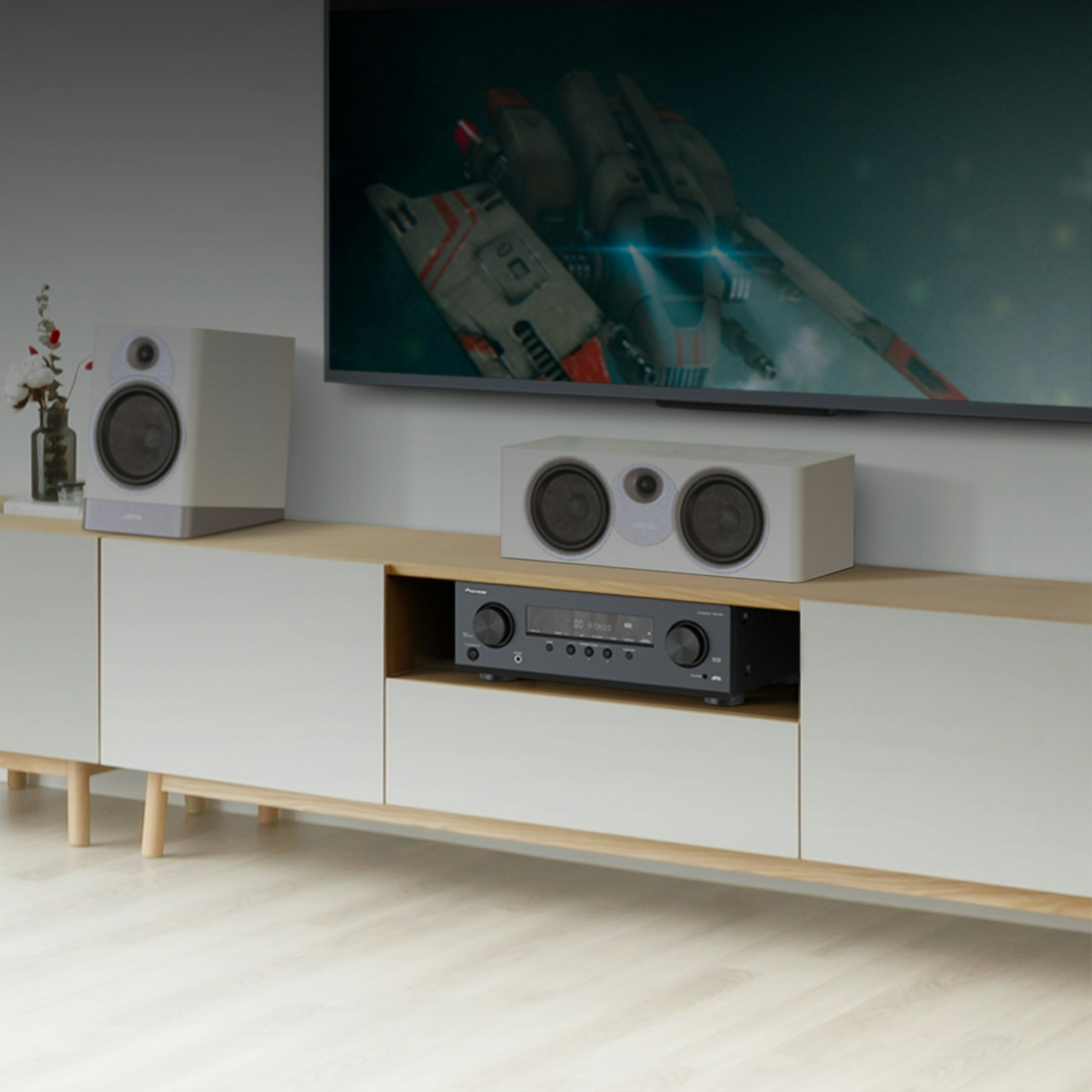Pioneer VSX 535 on modern tv console overlay top 2000x2000